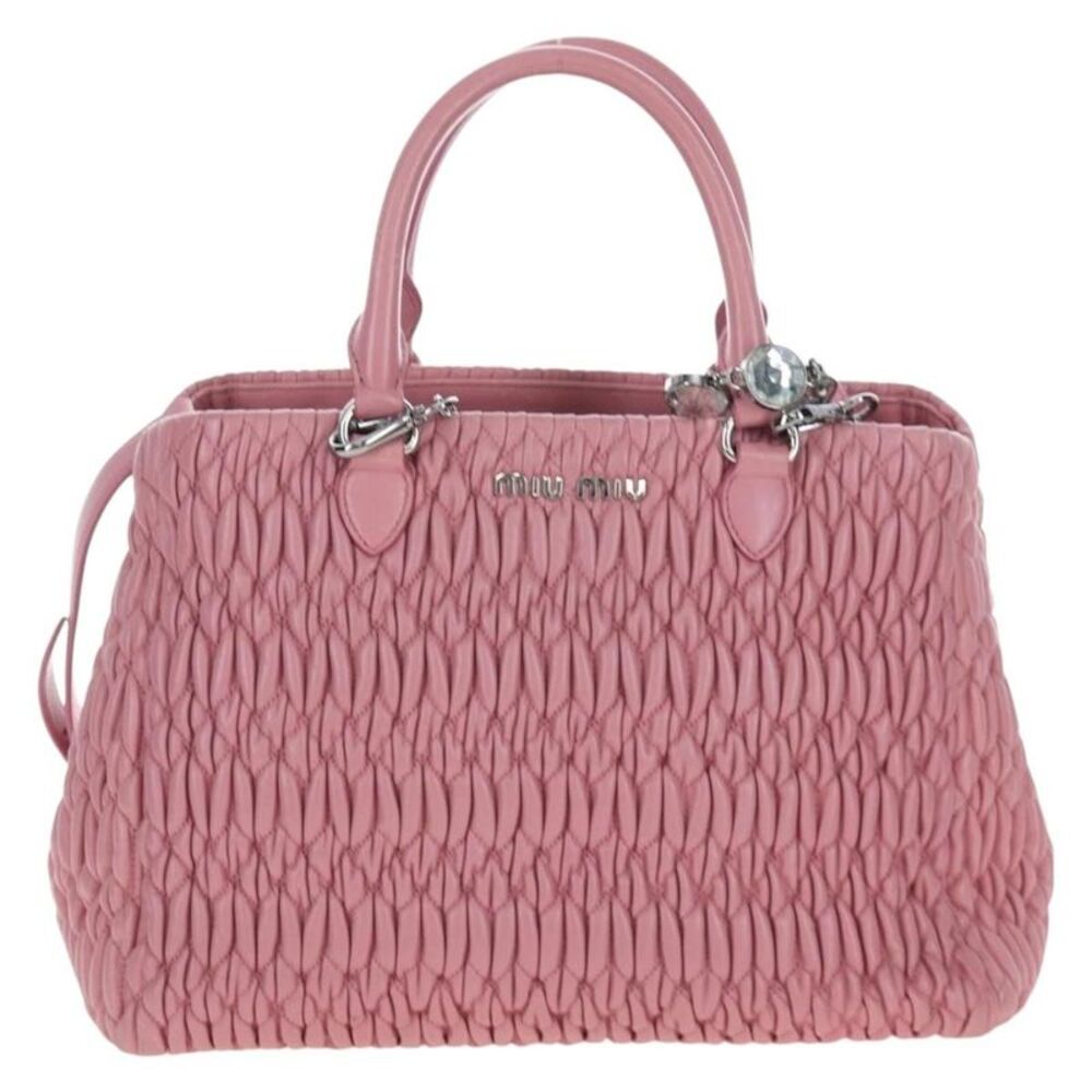 Miu Miu Crystal Turnlock Convertible Satchel Leather Pink Leather Shoulder Bag